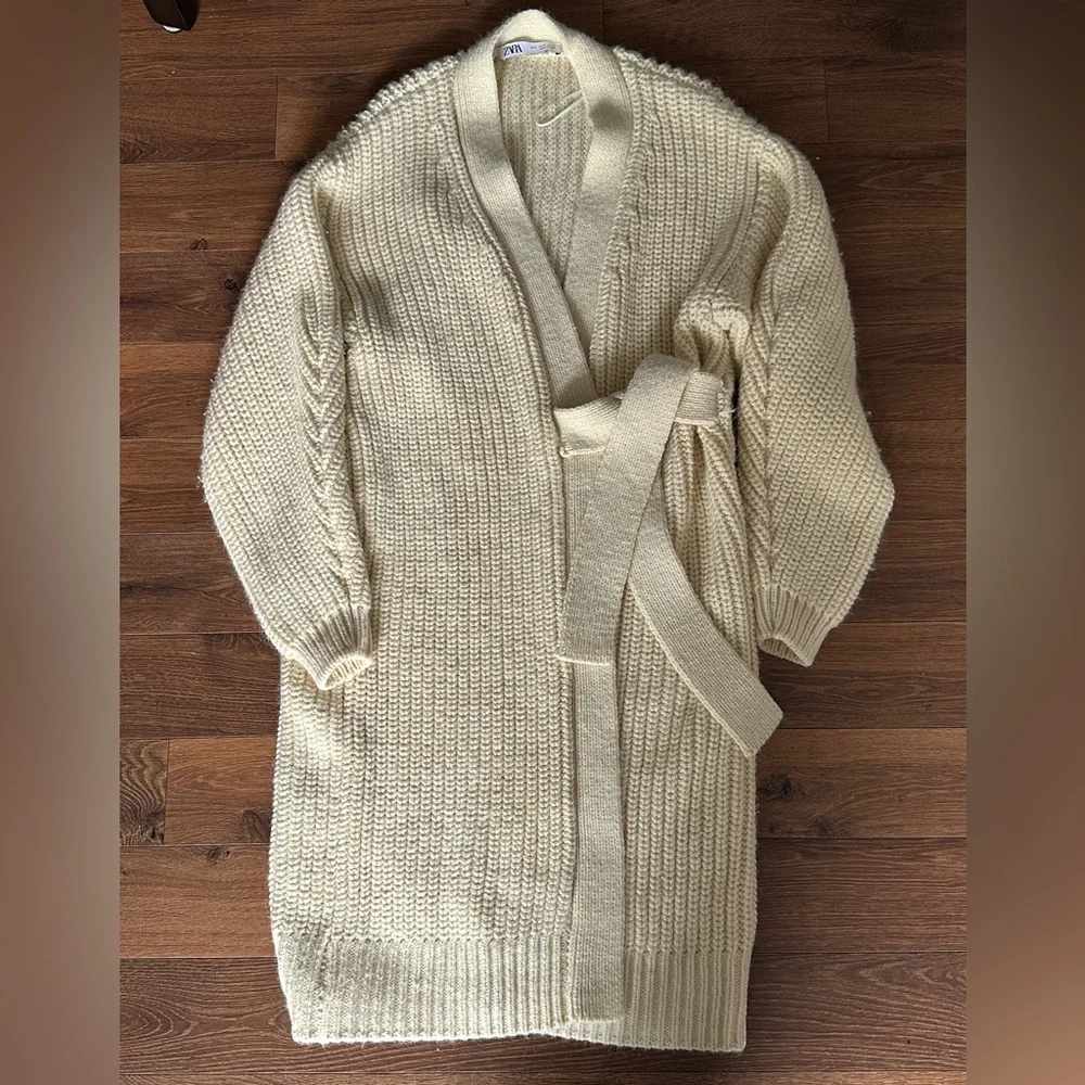 Zara long wrap chunky knit oversized cardigan - Picture 3 of 11